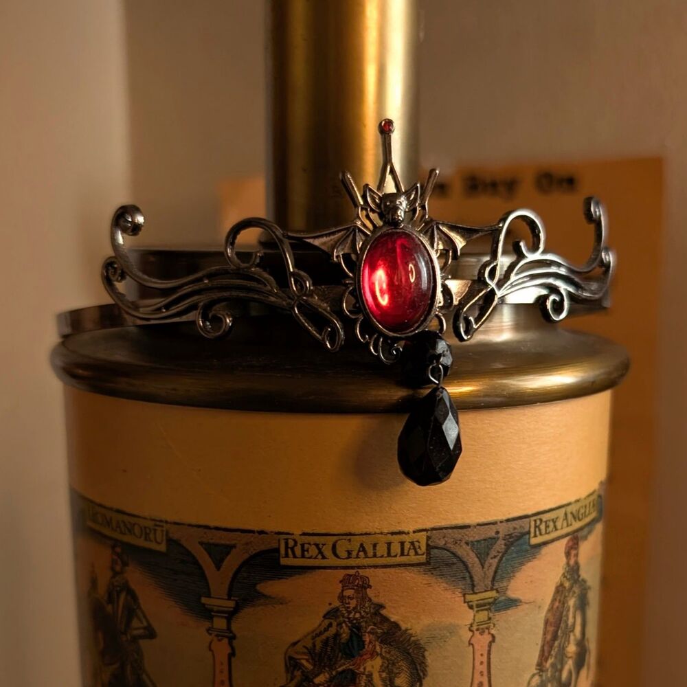 Gothic Vampire Bat Tiara Crown Dark Silver Dangly Crystal